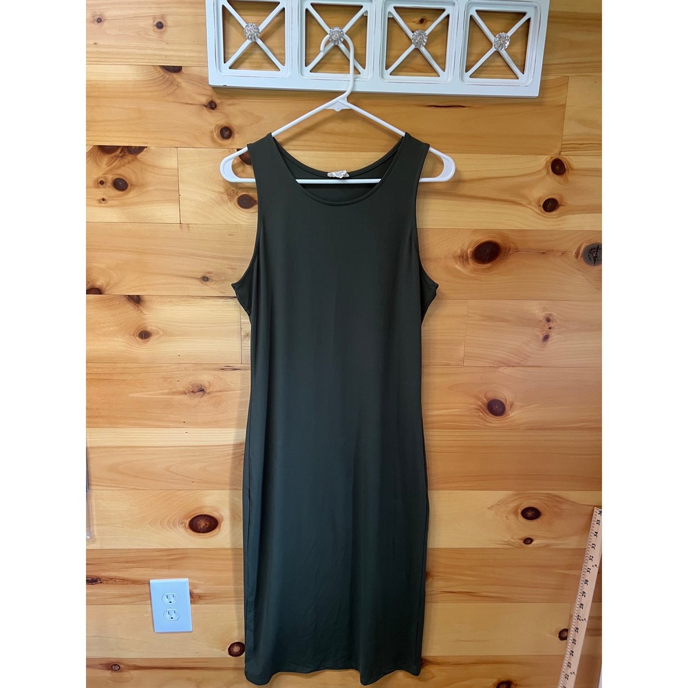 Yelete Women Army Green Sleeveless Midi Tank Dress Buttery Soft 2XL